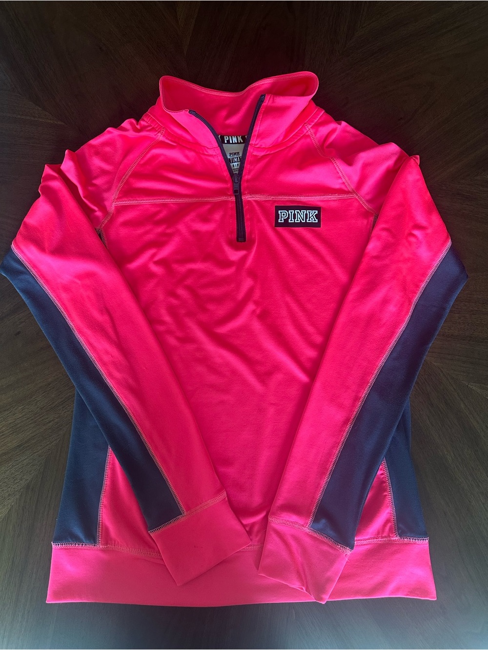 PINK Victoria's Secret Bright Pink Quarter-Zip Jacket with black Panels